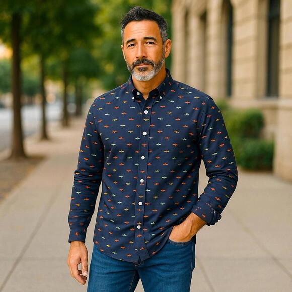 Club Room Other - Club Room Men’s XL Long Sleeve Button Down Shirt Blue With Fish Print